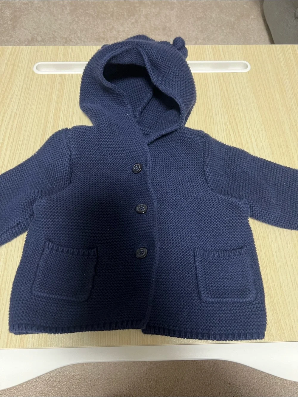 Baby Gap Navy Bear Ear Hooded Knit Cardigan Sweater 3-6M